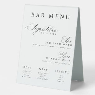 Plaque De Table Menu Bar Signature Son et ses cocktails Weddi
