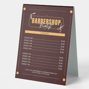 Plaque De Table Menu Barber Services Classic Barbershop