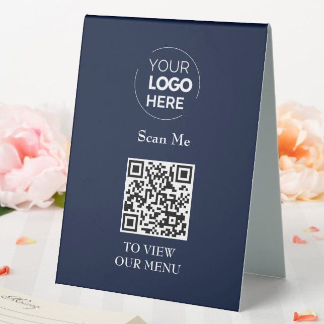 Plaque De Table Menu Code QR | Logo Marine bleu sans contact moder (In SItu (Mariage))
