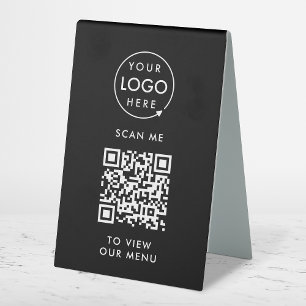 Plaque De Table Menu Code QR   Logo noir sans contact moderne
