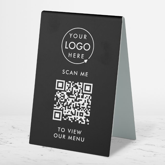 Plaque De Table Menu Code QR | Logo noir sans contact moderne (Créateur téléchargé)