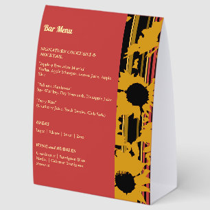 Plaque De Table Menu de bar de mariage Été Or Rouge Tournesol