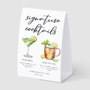 Plaque De Table Menu de cocktails de mariage Margarita Moscow Mule