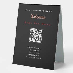 Plaque De Table Menu de code QR à balayage professionnel noir