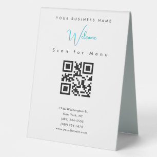 Plaque De Table Menu de code QR numérisable noir blanc professionn