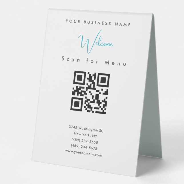 Plaque De Table Menu de code QR numérisable noir blanc professionn (Recto)
