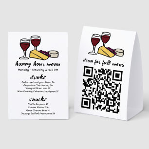 Plaque De Table Menu de Happy Hour Vin & Fromage QR personnalisé