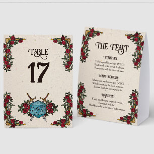 Plaque De Table Menu de mariage et numéro de table D20 Monogram Ro