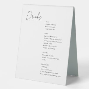Plaque De Table Menu des boissons minimalistes