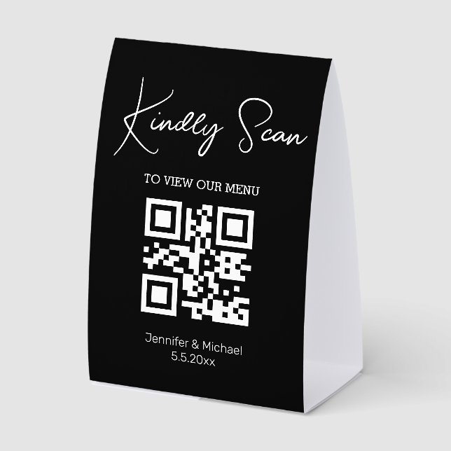 Plaque De Table menu mariage de code qr noir et blanc (Recto)