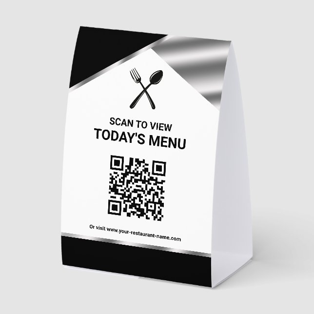 Plaque De Table Menu noir de code QR sans contact de restaurant (Recto)