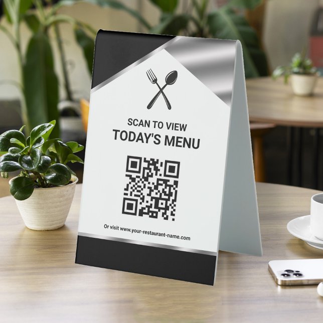 Plaque De Table Menu noir de code QR sans contact de restaurant (Créateur téléchargé)