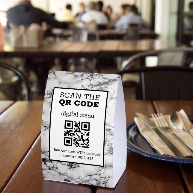 Plaque De Table Menu numérique QR Code Marbre Noir & Blanc  Papier (Insitu (restaurant))