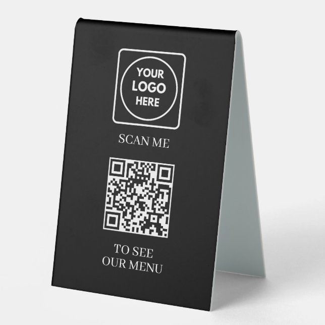 Plaque De Table Menu QR Code Noir | Logo Moderne Sans Contact (Recto)