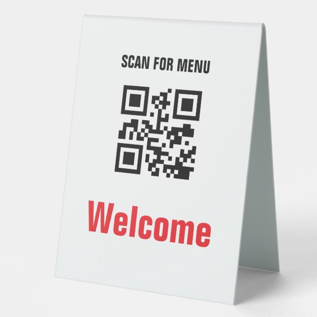 Plaque De Table Menu scannable sans contact Code QR noir blanc (Recto)