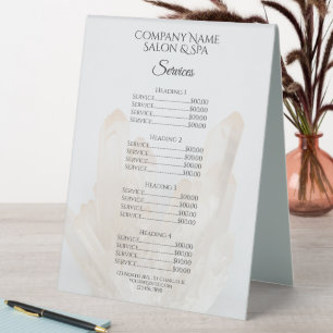 Plaque De Table Menu Services Salon Spa de Crystals blancs