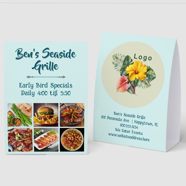 Plaque De Table Menu Special Photos Logo Restaurant  (Recto/Verso)