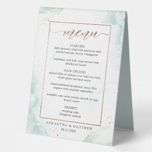 Plaque De Table Menu Turquoise, Vert et Or Aquarelle