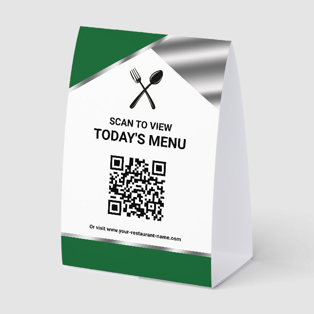 Plaque De Table Menu vert QR code sans contact de restaurant (Recto)