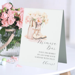 Plaque De Table MIMOSA BAR Bottes de Cowgirl Champagne Enterrement