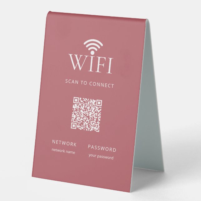 Plaque De Table Modern Guest WiFi Password QR Code Dusty Red (Recto)