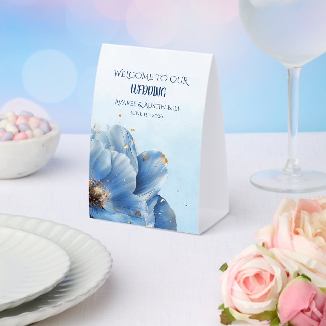 Plaque De Table Modern Minimalist Gold and Blue Poppy  (Insitu (mariage))