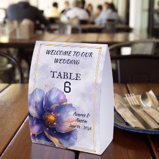 Plaque De Table Modern Minimalist Gold and Purple Wedding 