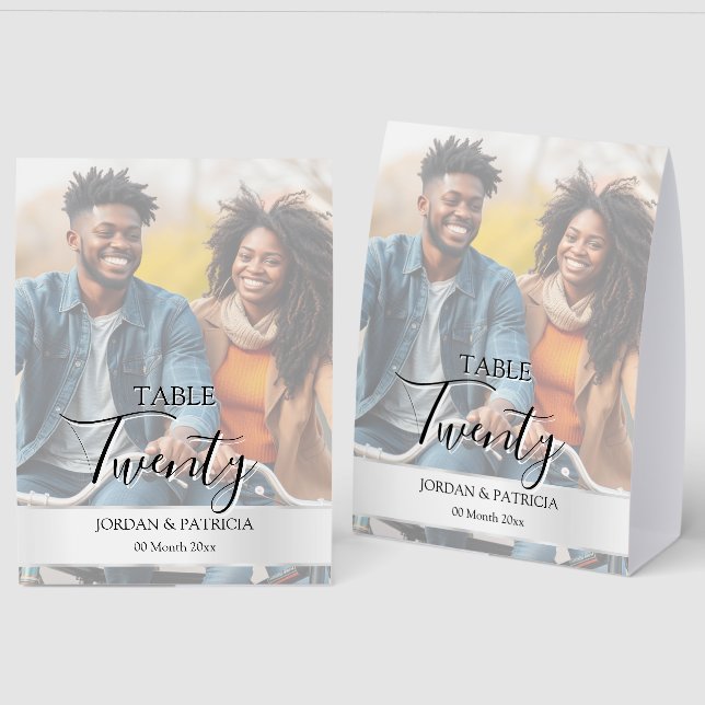 Plaque De Table Modern Photo Wedding Table Number | Editable  (Recto/Verso)