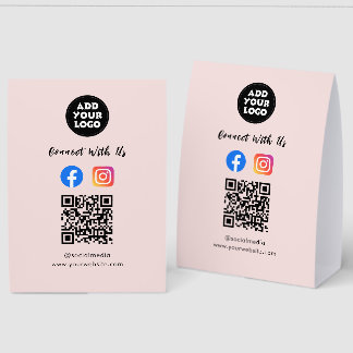 Plaque De Table Modern Social Media QR Code |  Paper Tabletop Sign