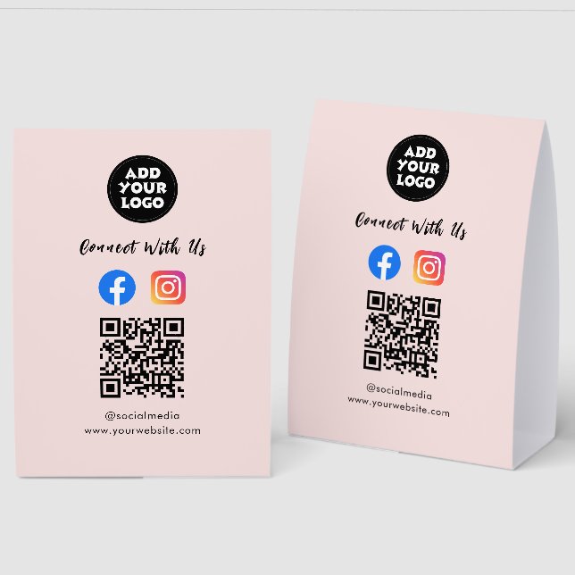 Plaque De Table Modern Social Media QR Code |  Paper Tabletop Sign (Recto/Verso)