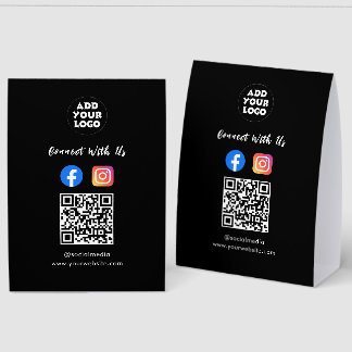 Plaque De Table Modern Social Media QR Code |  Paper Tabletop Sign