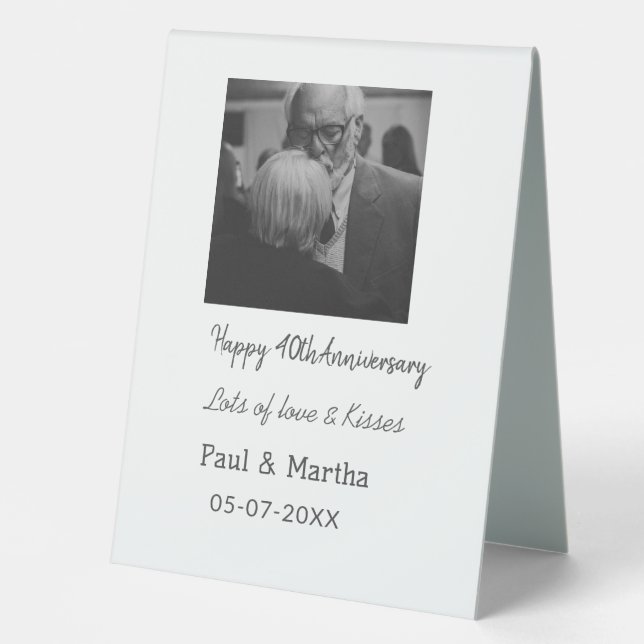 Plaque De Table Moderne heureux 40e anniversaire ajouter nom date  (Recto)