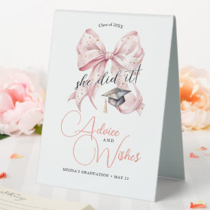 Plaque De Table Moderne Rosegold Bow Graduation Conseils & Voeux