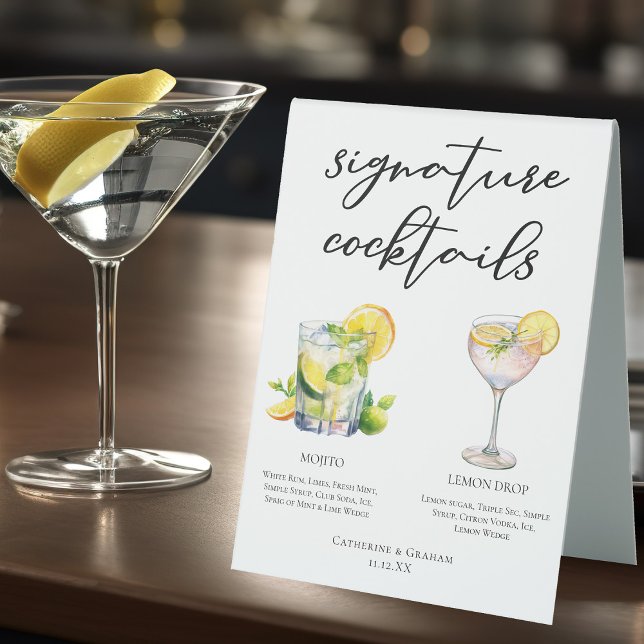 Plaque De Table Mojito Lemon Drop Summer Signature Cocktails Menu (Créateur téléchargé)