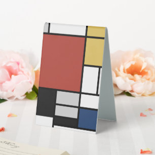 Plaque De Table Mondrian Peinture Rouge Plane Jaune Noir Gris Bleu
