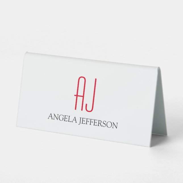 Plaque De Table monogramme blanc simple et moderne (Recto)