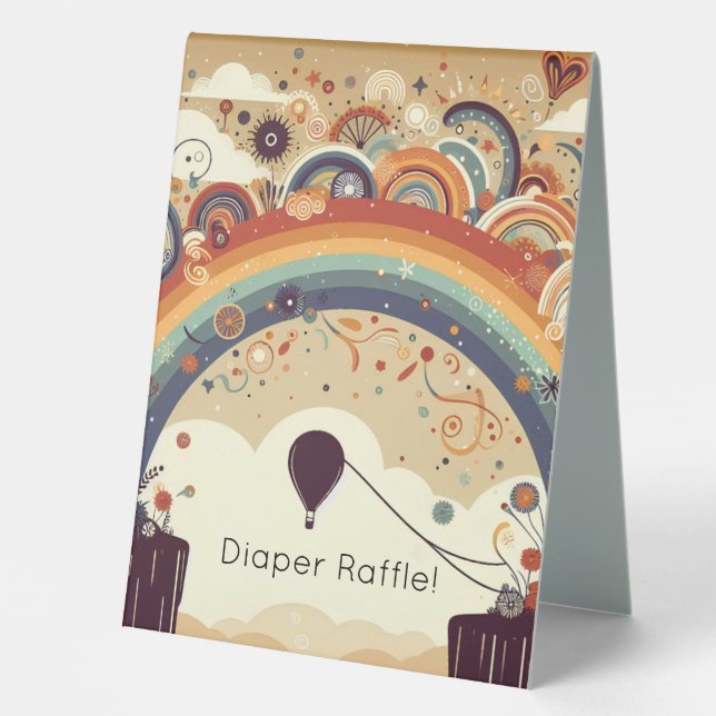 Plaque De Table Motif arc-en-ciel avec ballon à air chaud (Recto)