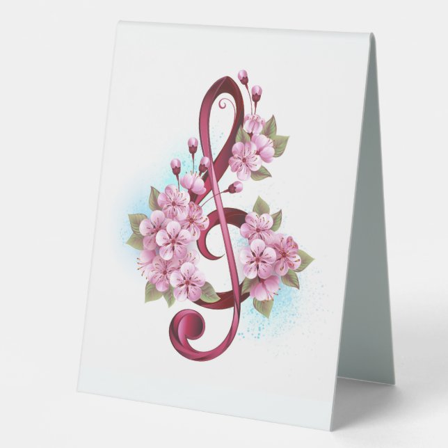 Plaque De Table Musical treble clef notes with sakura flowers (Recto)