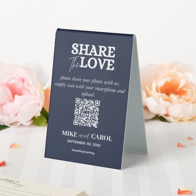 Plaque De Table Navy Blue Share The Love Photo Qr Code Mariage (In SItu (Mariage))