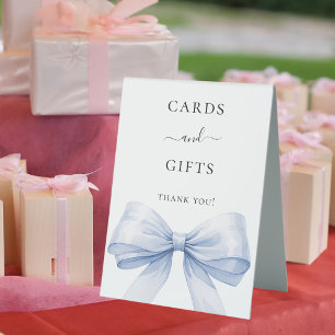 Plaque De Table Nœud bleu cartes blanches cadeaux enseigne