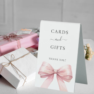 Plaque De Table Nœud rose cartes blanches cadeaux enseigne