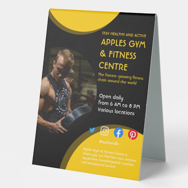 Plaque De Table noir et jaune Photo gymnase personnelle fit F (Recto)