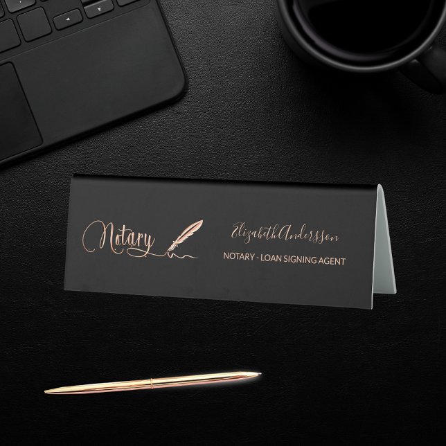 Plaque De Table Noir noir rose or élégant bureau de nom (Créateur téléchargé)
