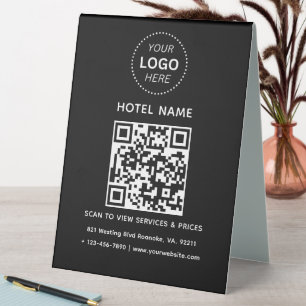 Plaque De Table Nom de l'hôtel Logo et code QR Services Tarifs Dét