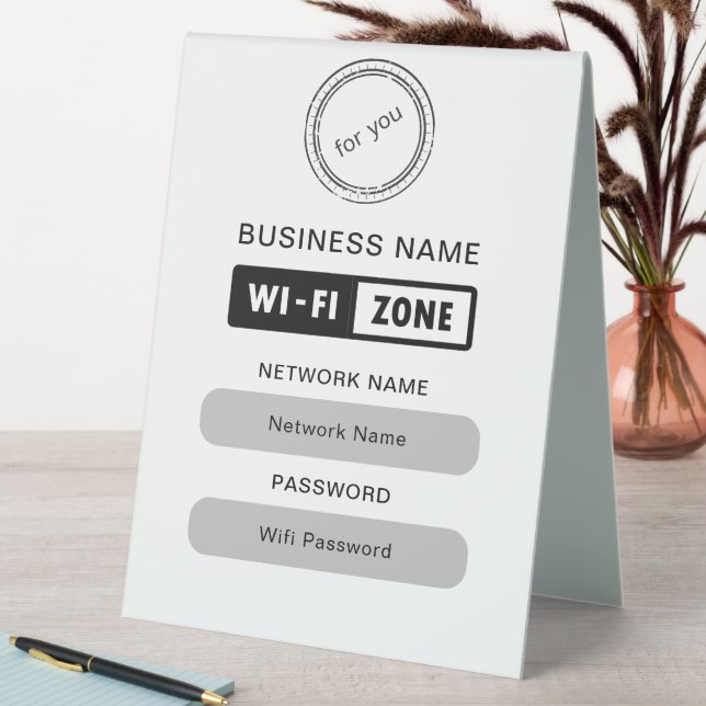 Plaque De Table Nom d'entreprise personnalisé Détails et logo Wifi (En SItu (Tableau))