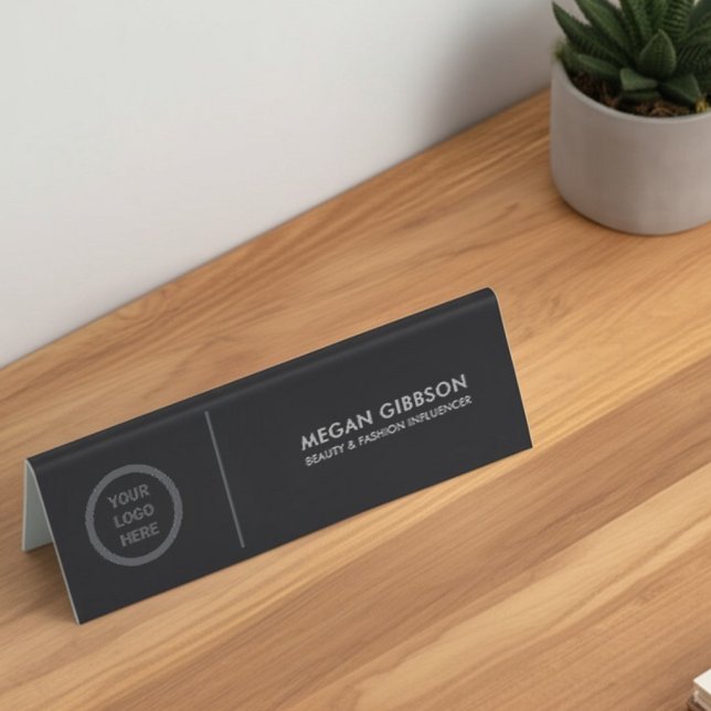 Plaque De Table Nom modifiable noir Modèle Logo Bureau d'affaires (Créateur téléchargé)