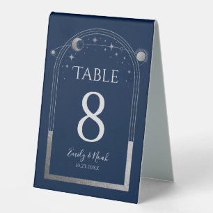 Plaque De Table Nuit étoilée argentée bleu céleste Mariage élégant