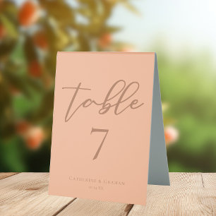 Plaque De Table Numéro de Mariage d'été minimaliste de script Peac