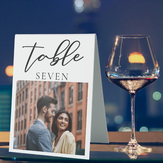 Plaque De Table Numéro de Mariage photo simple en noir Script Coup (Créateur téléchargé)