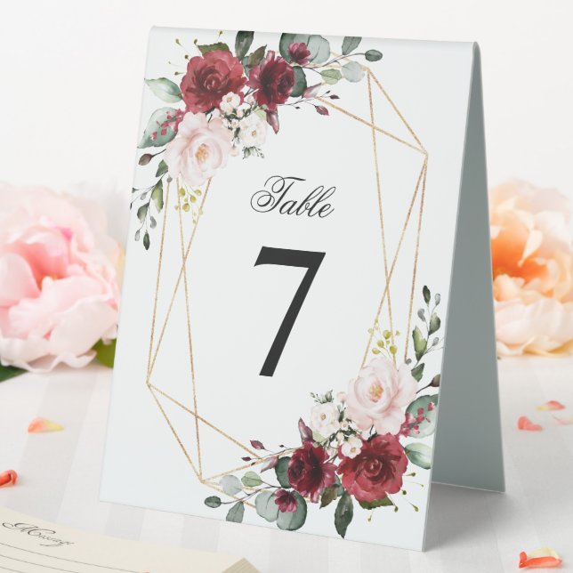 Plaque De Table Numéro de Mariage Rose rose et bordeaux (In SItu (Mariage))